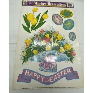 Vintage  Easter Egg Flower Basket Window  Clings Vinyl Decoration